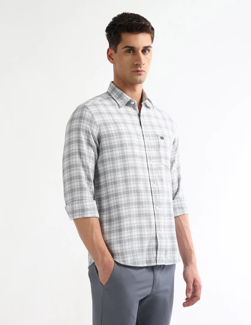 Arrow Light Grey Slim Fit Checked Shirt for Men | Best Price UAE
