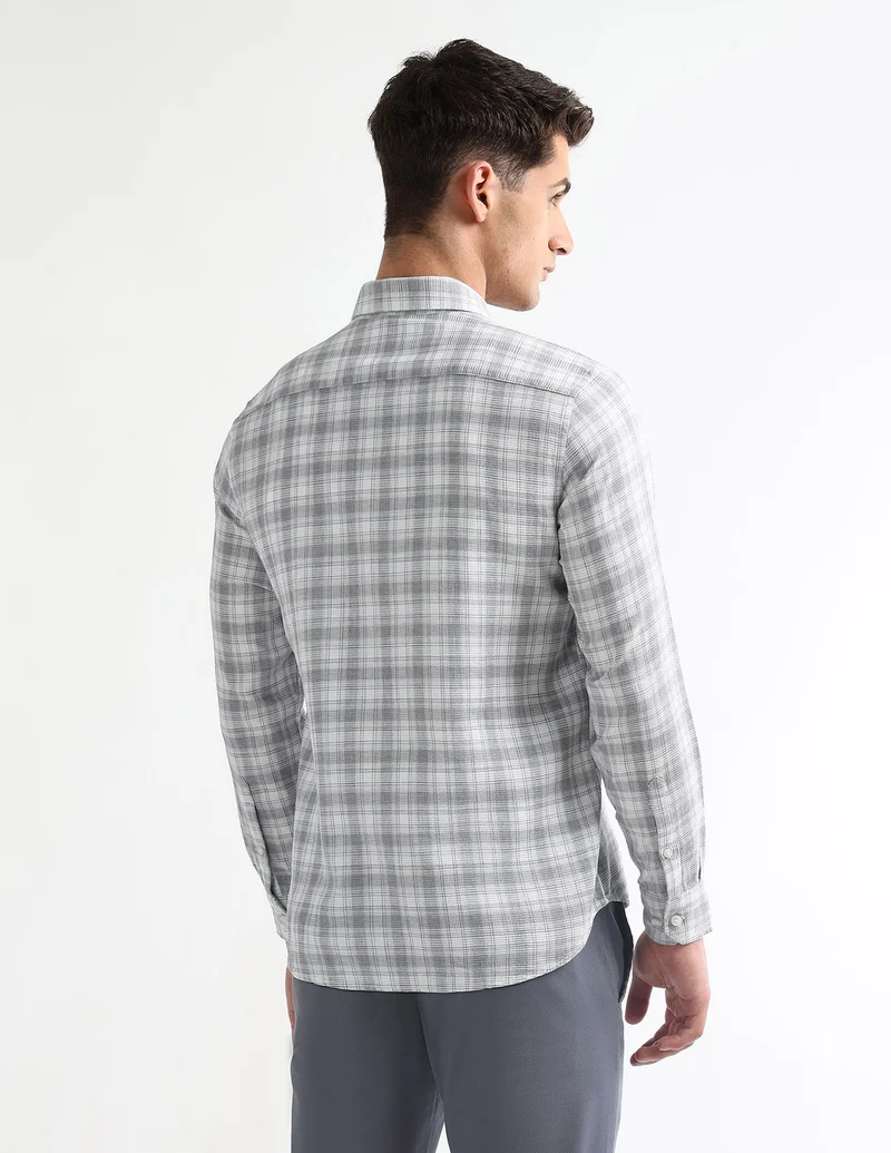 Arrow Light Grey Slim Fit Checked Shirt for Men | Best Price UAE