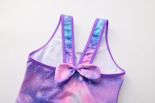 Akokvlar Girl One Piece Swimsuit with Skirt Bathing Suit Swimwear 3-16Y (8-9 Years, Purple Galaxy Mermaid) - Image 5