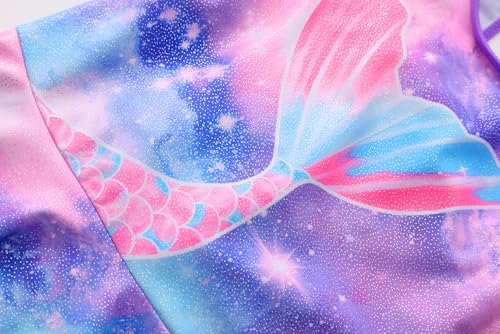 Akokvlar Girl One Piece Swimsuit with Skirt Bathing Suit Swimwear 3-16Y (8-9 Years, Purple Galaxy Mermaid) - Image 2