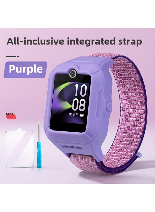For Huawei 3pro Super Edition/3S/3/4pro/5 Children's Phone Watch Strap With Middle Frame All-in-One-Color:Huawei 5 Purple Framed Nylon Strap-short Style—free 1 Ultra-clear Tempered Film  - Image 1