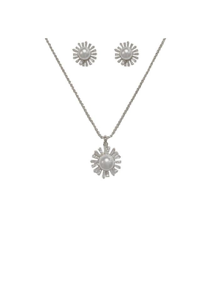 NIBEMINENT Korean Style Fashion All-match Super Flash Zircon Pearl Sunflower Suit Earrings Exquisite Light Luxury High-end Necklace Accessories 