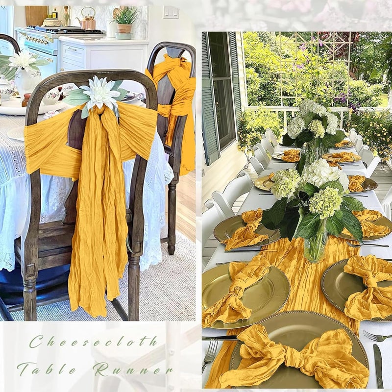 MAKINGTEC Cheesecloth Table Runner 35 x 118 Inch Gauze Tablecloth Boho Wedding Decor 10 Ft Rustic Wedding Decorations Vintage Table Centerpieces for Reception Bridal Shower Birthday (1 Pack Mustard Yellow) - Image 2