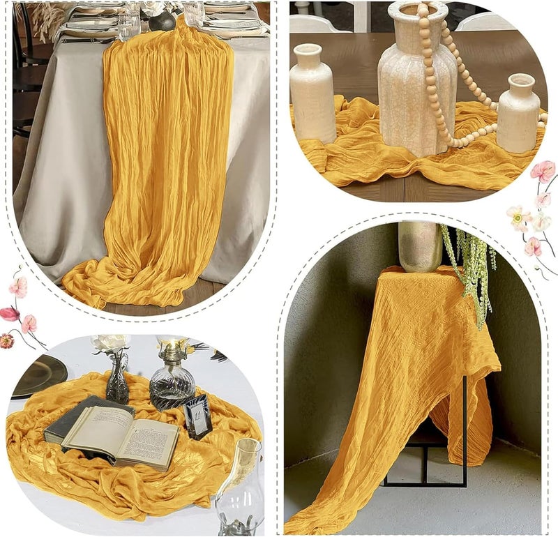 MAKINGTEC Cheesecloth Table Runner 35 x 118 Inch Gauze Tablecloth Boho Wedding Decor 10 Ft Rustic Wedding Decorations Vintage Table Centerpieces for Reception Bridal Shower Birthday (1 Pack Mustard Yellow) - Image 3