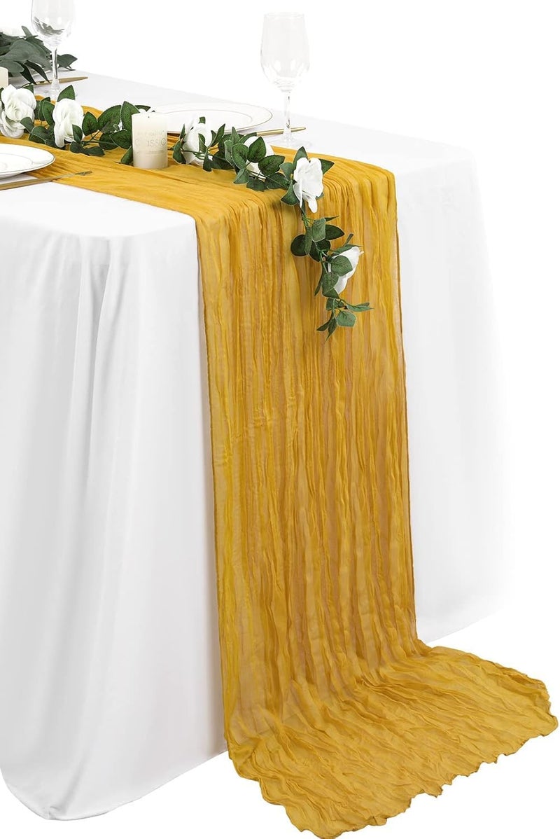 MAKINGTEC Cheesecloth Table Runner 35 x 118 Inch Gauze Tablecloth Boho Wedding Decor 10 Ft Rustic Wedding Decorations Vintage Table Centerpieces for Reception Bridal Shower Birthday (1 Pack Mustard Yellow) - Image 1