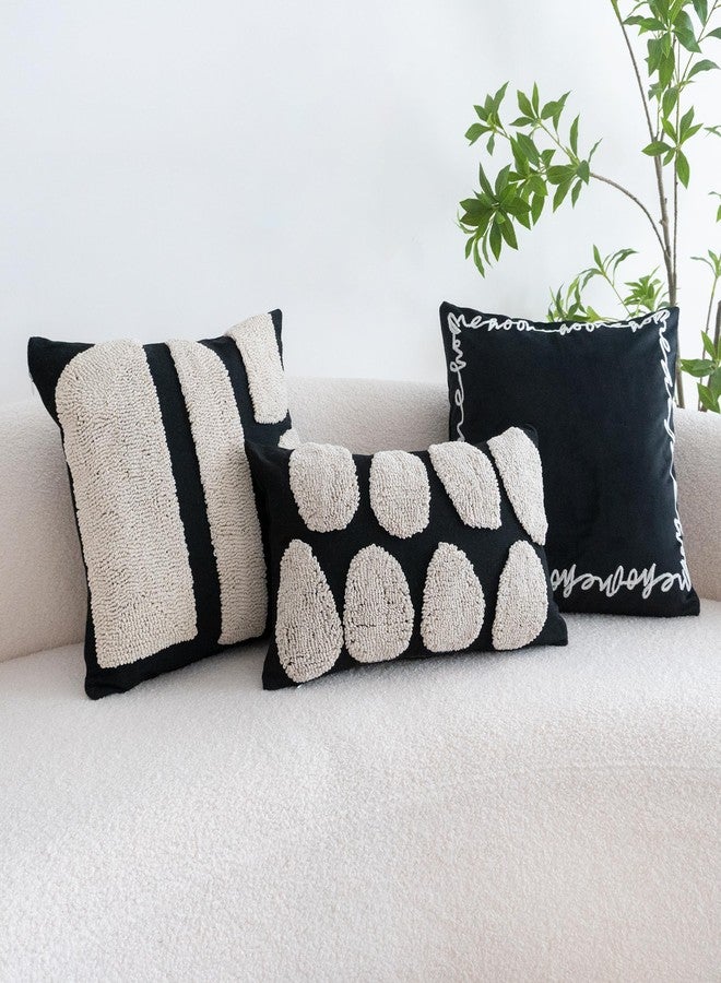 VANNCIO Black White Boho Chunky Tufted Pillow Cover, Neutral Decorative Oblong Throw Pillow Case, Geometric Woven Modern Sham for Bed Couch Living Room, 12x20 inches, 1PCS - Image 2