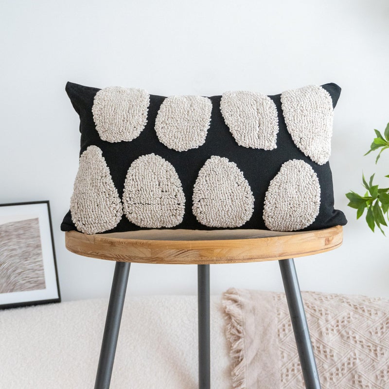 VANNCIO Black White Boho Chunky Tufted Pillow Cover, Neutral Decorative Oblong Throw Pillow Case, Geometric Woven Modern Sham for Bed Couch Living Room, 12x20 inches, 1PCS - Image 1