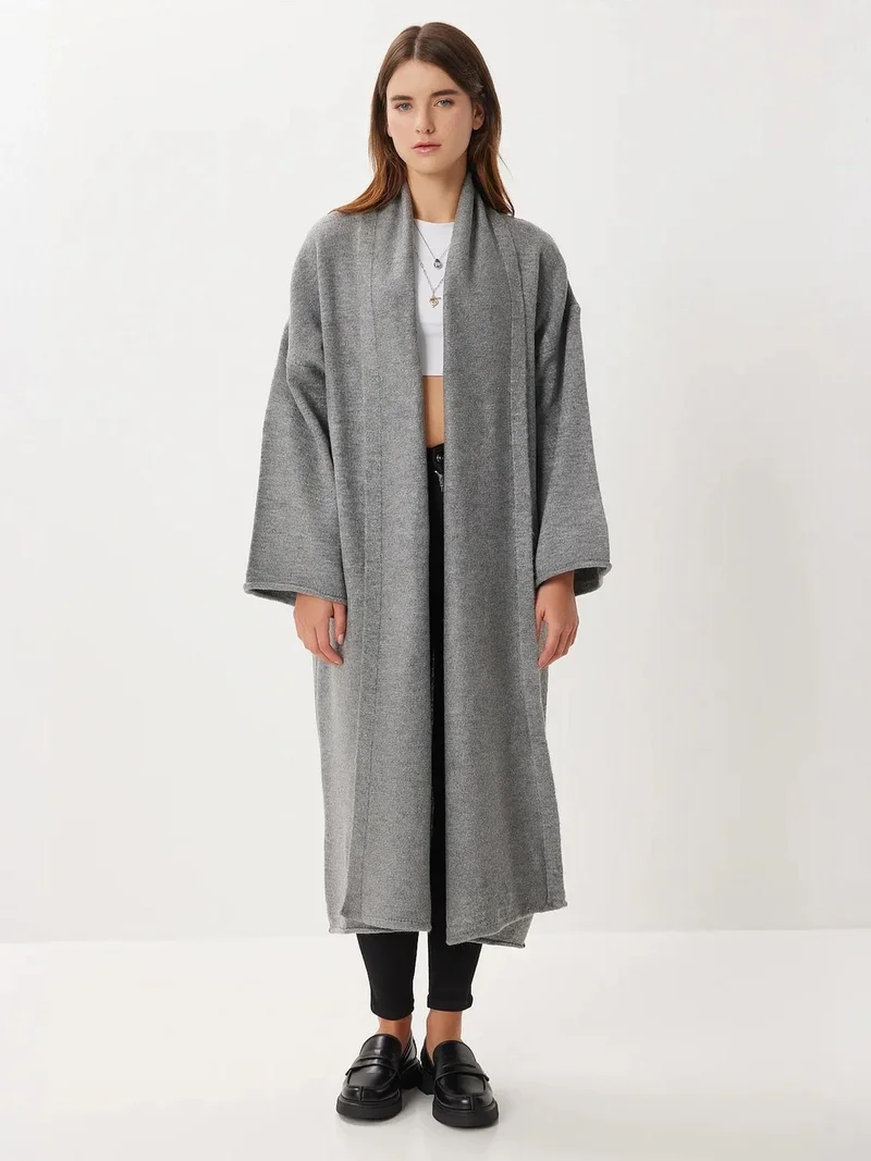 Happiness İstanbul ISTANBUL Oversized Open Collar Long Knit Cardigan