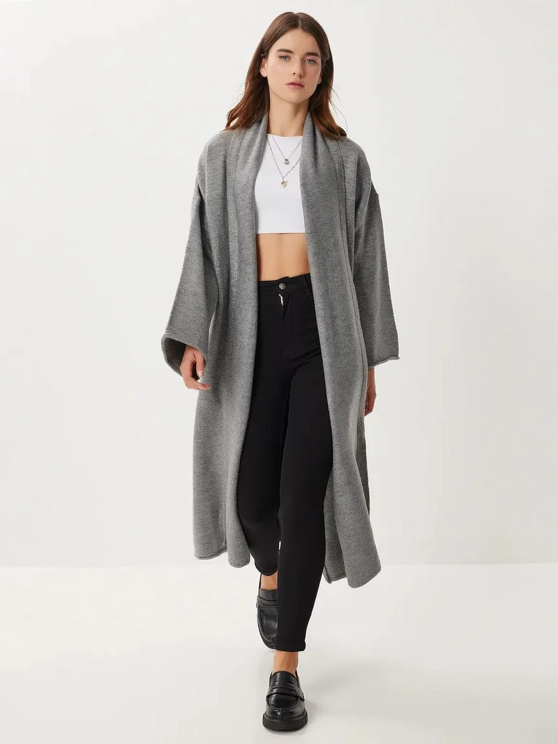 Happiness İstanbul ISTANBUL Oversized Open Collar Long Knit Cardigan