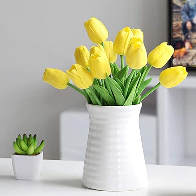 PlantaZee PlantaZee Artificial Tulip Flowers for Vase Home Decoration Living Room Bedroom Corner Table Top Wedding Party Decorative Items Looks Like Nature Long Elastic Flower Yellow  - Image 1