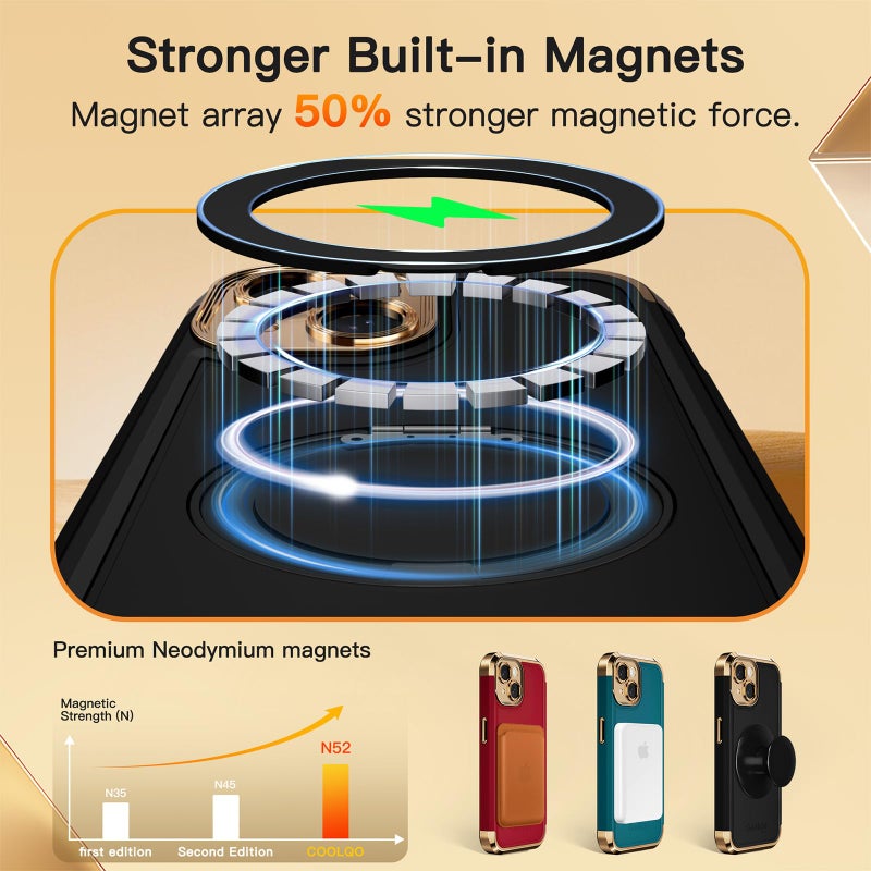 COOLQO for iPhone 13 Case 6.1'' Upgraded 360Â° Spin Magnetic Stand [Compatible with Magsafe][Military Protection] Plating Matte Scratch-Resistant Back Protective Shockproof Phone Case, Black Gold - Image 4
