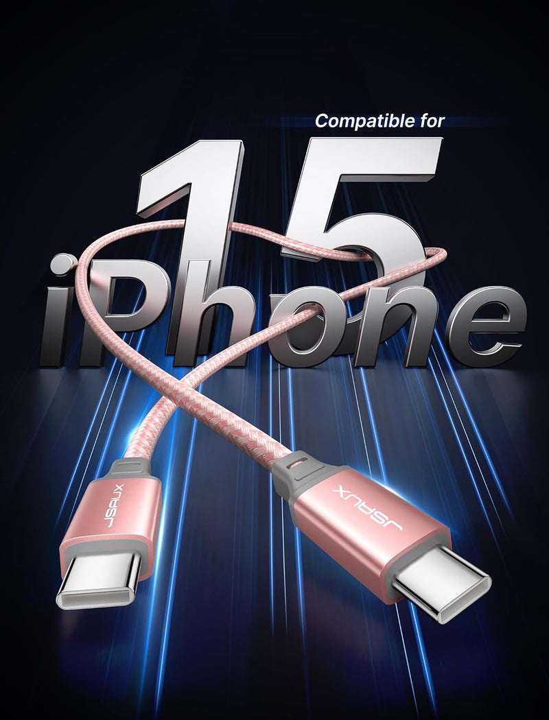 JSAUX 100W USB C to USB C Cable [2-Pack 2M], Type C Fast Charging Cable Compatible with iPhone 16/16 Plus/16 Pro/16 Pro Max,iPhone 15 Series, Galaxy S24/S23/S22, Car Play, MacBook, iPad, Pixel-Pink - Image 5