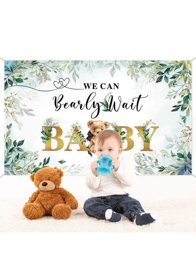 Tegeme لا يمكننا الانتظار خلفية الدب لزينة حفلة استحمام الطفل وزينة عيد الميلاد لافتة دب باللون الذهبي خلفية تصوير بأوراق خضراء - Image 5