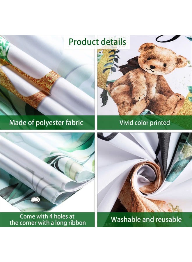 Tegeme لا يمكننا الانتظار خلفية الدب لزينة حفلة استحمام الطفل وزينة عيد الميلاد لافتة دب باللون الذهبي خلفية تصوير بأوراق خضراء - Image 3