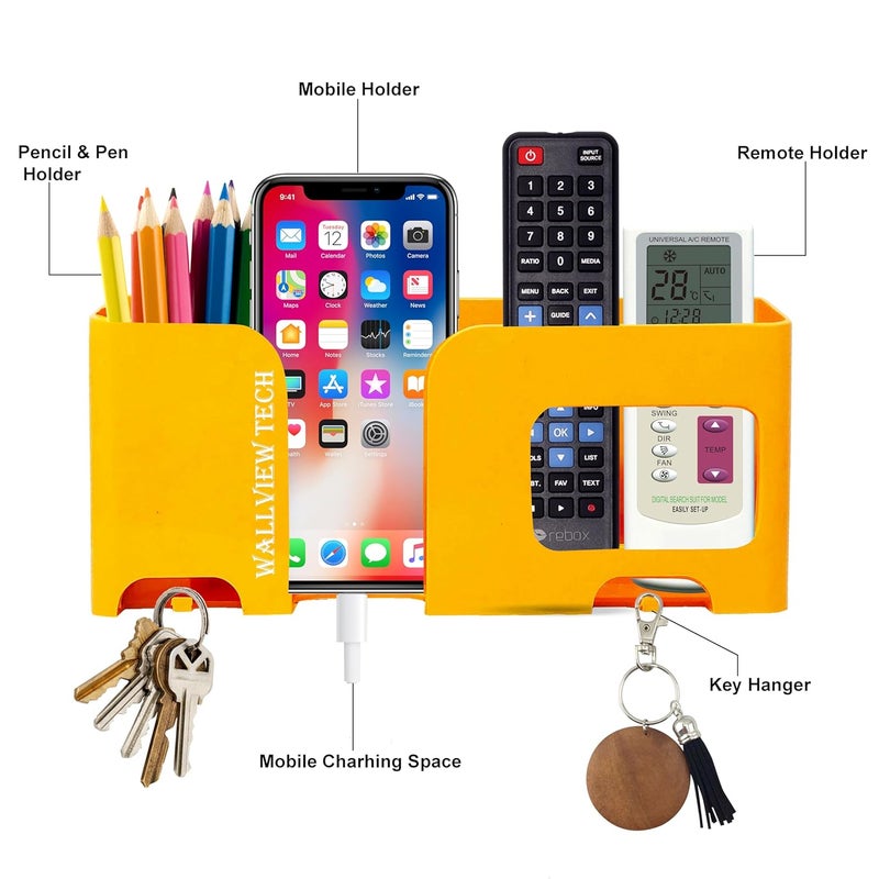 WALLVIEW TECH Wall Mount Mobile Holder | Plastic Storage Case for Ac/Tv Remotes | Multi-Purpose Wall Phone Stand for Charging | Remote Wall Organiser | Smart Stand Wall Gadget (Orange) - Image 2