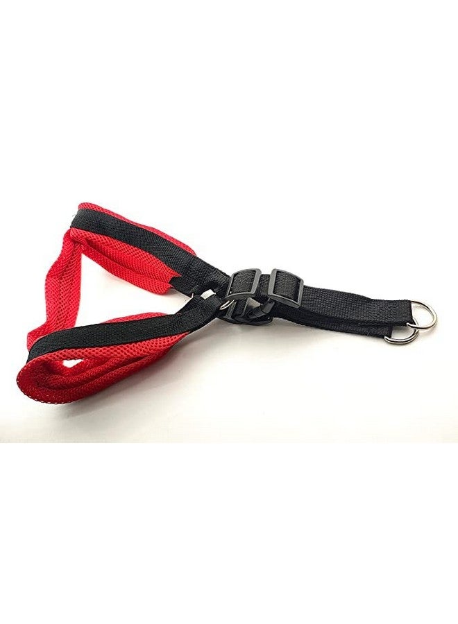 Soft Adjustable Basic Nylon Padded 1-Inch Vest Harness And Long Handle Leash Ideal For Outdoor Walking/Training Dogs And Puppies (Red Black) - Image 2