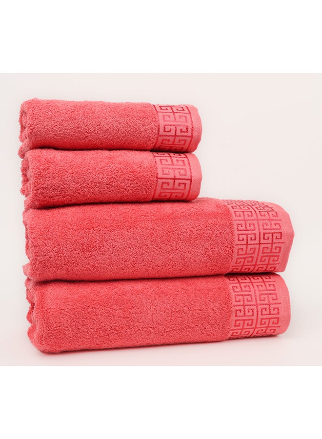 White Rose Towel 4 Piece Bathroom  Set - GREEKY - 500 GSM - 100% Cotton Terry - Jacquard Border- 2 Bath  70X140 cm & 2 Hand  50x90 cm- Luxury Touch - Extra Absorbent-Peach  - Image 3