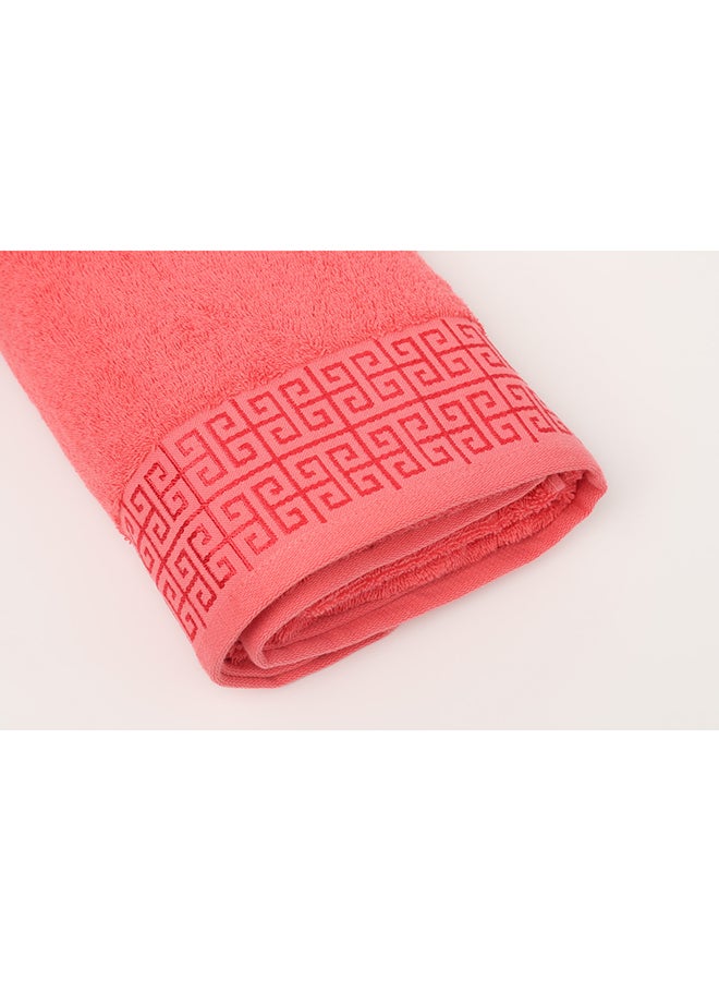 White Rose Towel 4 Piece Bathroom  Set - GREEKY - 500 GSM - 100% Cotton Terry - Jacquard Border- 2 Bath  70X140 cm & 2 Hand  50x90 cm- Luxury Touch - Extra Absorbent-Peach  - Image 4