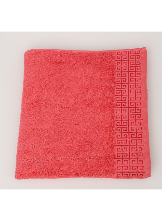 White Rose Towel 4 Piece Bathroom  Set - GREEKY - 500 GSM - 100% Cotton Terry - Jacquard Border- 2 Bath  70X140 cm & 2 Hand  50x90 cm- Luxury Touch - Extra Absorbent-Peach  - Image 5