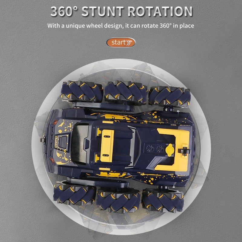 Remote Control Car, 2.4GHz Electric Race Stunt Car with Spray Lights Music Double Sided 360°Rotation 3 Batteries, 6WD Hand Controlled Gesture Off Road Vehicle for Boys Girls (Yellow) - Image 3