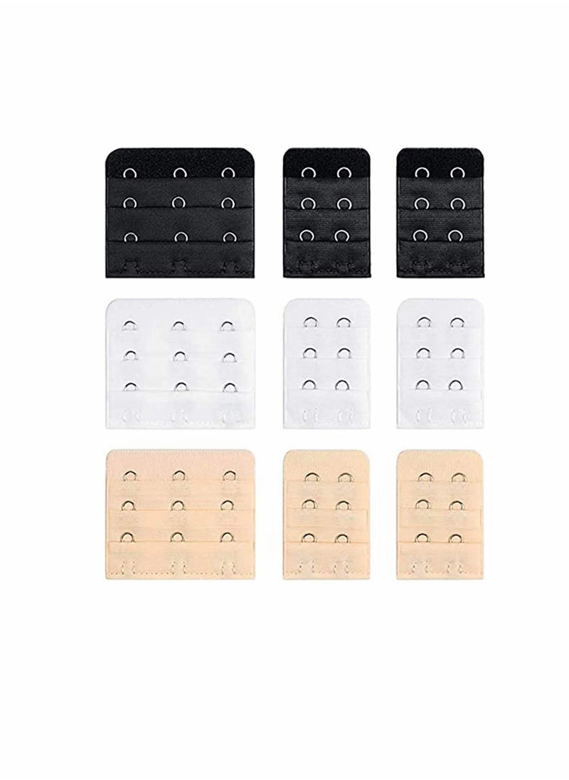 SYOSI - 9Pcs Bra Extender Set of 3 Hooks and 2 Hooks Soft and Comfortable Women Bra Extensions-Black White and Beige - Image 1