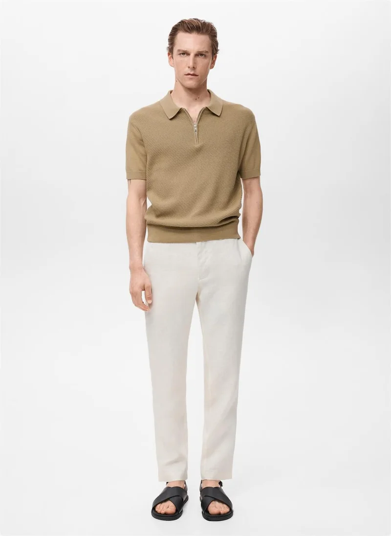 Mango Man Openwork Knitted Polo Shirt