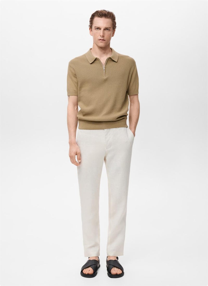 Mango Man Openwork Knitted Polo Shirt  - Image 4