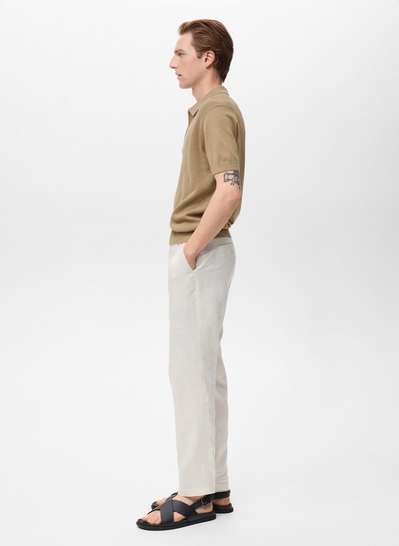 Mango Man Openwork Knitted Polo Shirt  - Image 3