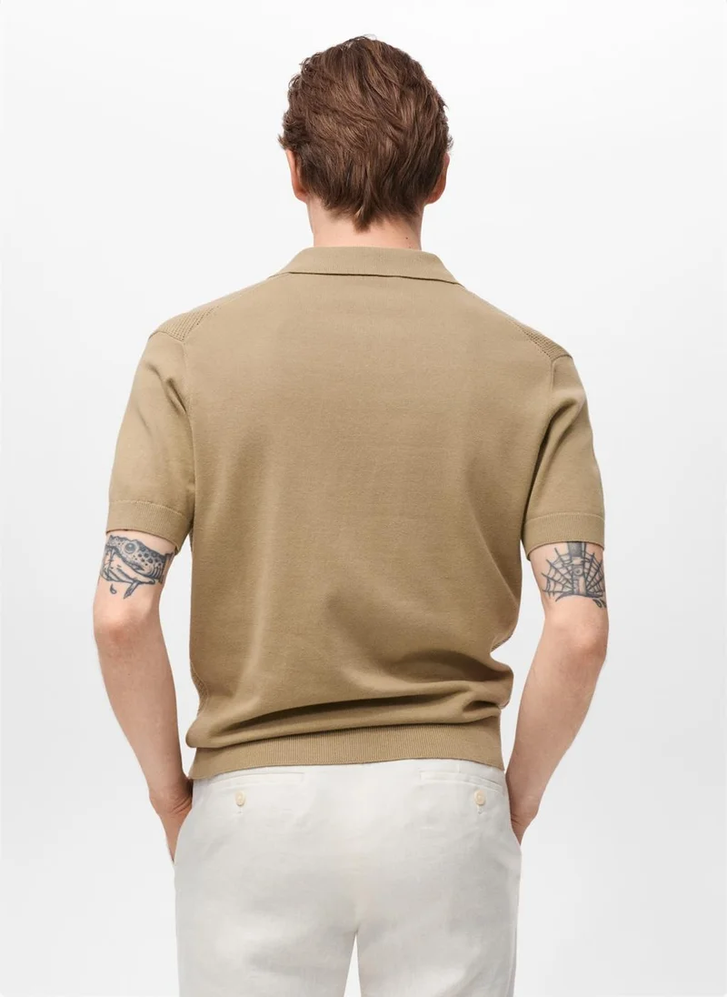 Mango Man Openwork Knitted Polo Shirt