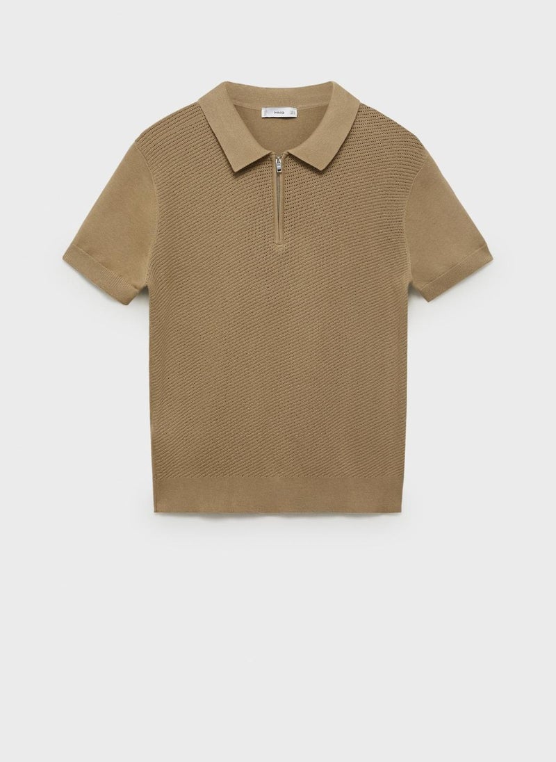 Mango Man Openwork Knitted Polo Shirt  - Image 5