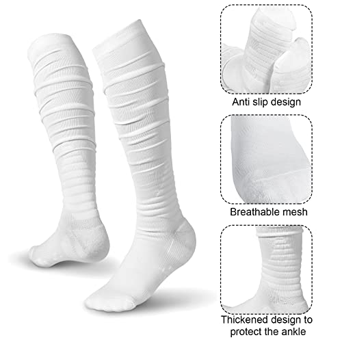 Chuarry 2 Pairs Scrunch Football Socks Non Slip Men Extra Long Soccer Socks Over The Knee Athletic(Black, White) - Image 2