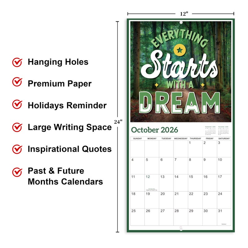 BooQool 2026 Wall Calendar â€“ 12 Months Motivational Calendar 2026, Jan - Dec 2026, 2026 Wall Calendar 12" x 24" (Open), Thick Glossy Paper, Hanging Holes, Large Blocks, Perfect Organizer - Motivational - Image 3