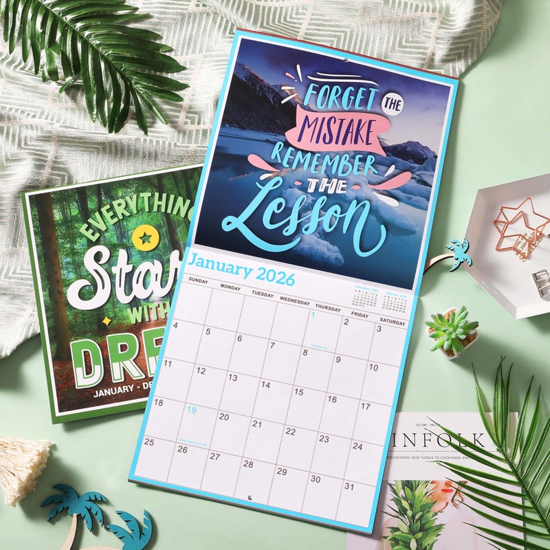 BooQool 2026 Wall Calendar â€“ 12 Months Motivational Calendar 2026, Jan - Dec 2026, 2026 Wall Calendar 12" x 24" (Open), Thick Glossy Paper, Hanging Holes, Large Blocks, Perfect Organizer - Motivational - Image 2