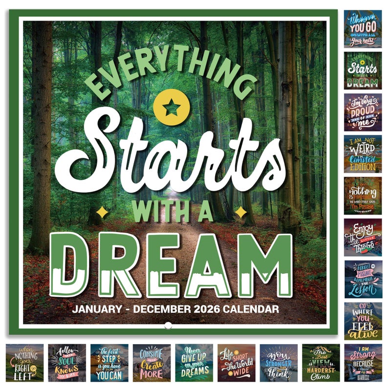 BooQool 2026 Wall Calendar â€“ 12 Months Motivational Calendar 2026, Jan - Dec 2026, 2026 Wall Calendar 12" x 24" (Open), Thick Glossy Paper, Hanging Holes, Large Blocks, Perfect Organizer - Motivational - Image 1