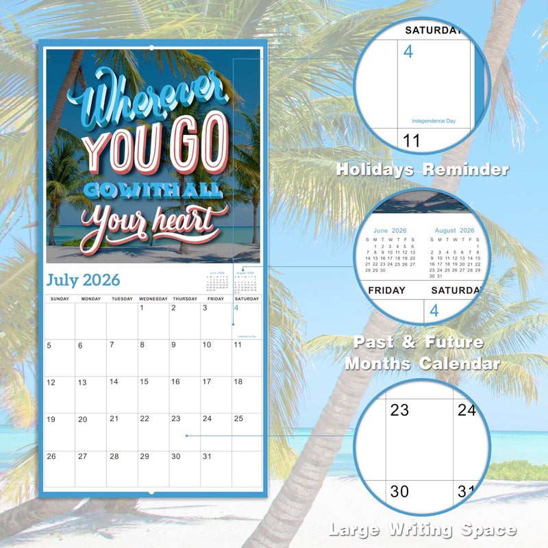 BooQool 2026 Wall Calendar â€“ 12 Months Motivational Calendar 2026, Jan - Dec 2026, 2026 Wall Calendar 12" x 24" (Open), Thick Glossy Paper, Hanging Holes, Large Blocks, Perfect Organizer - Motivational - Image 4