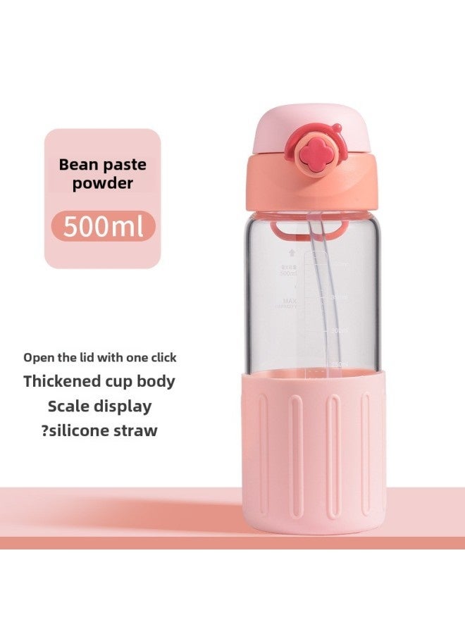 Pregnant Women's Cup Straw Cup Maternal Special Scale Net Red Glass High Color Value Water Cup High Temperature Resistant With Silicone Sleeve-Color:Bean Paste Powder-Capacity:500ml  - Image 1