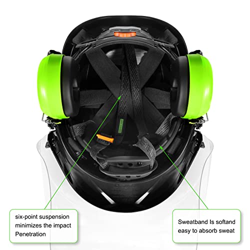 GREEN DEVIL خوذة أمان الغابات خوذة منشار مع واقي وجه كامل من البولي كربونات وسماعات أذن 3 في 1 خوذة صلبة للغابات - Image 4