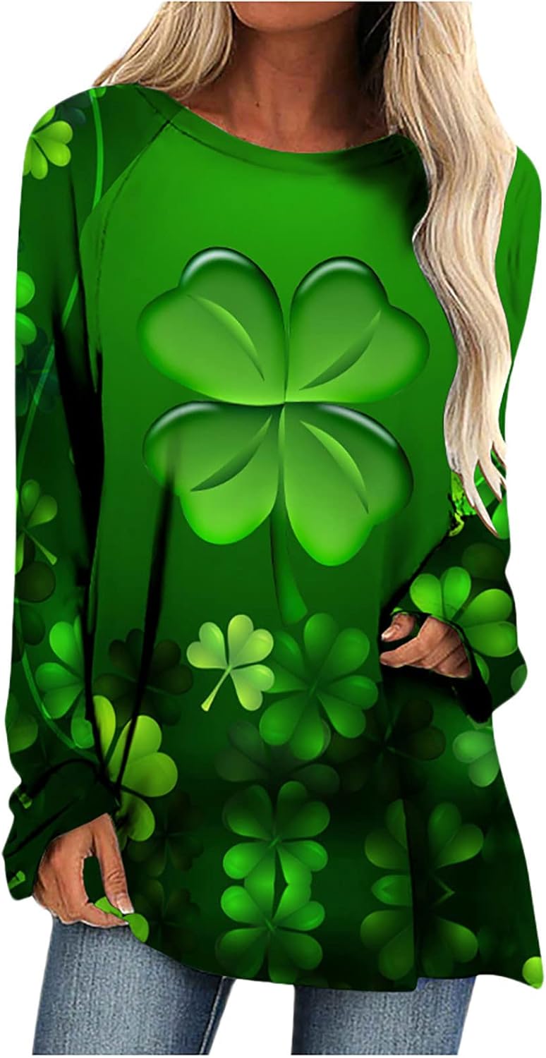 cheekyglo St Patricks Day Sweatshirts for Women Loose Long Sleeve Shirts Shamrock Print Blouse Saint Patricks Day Pullover Tops - Image 1