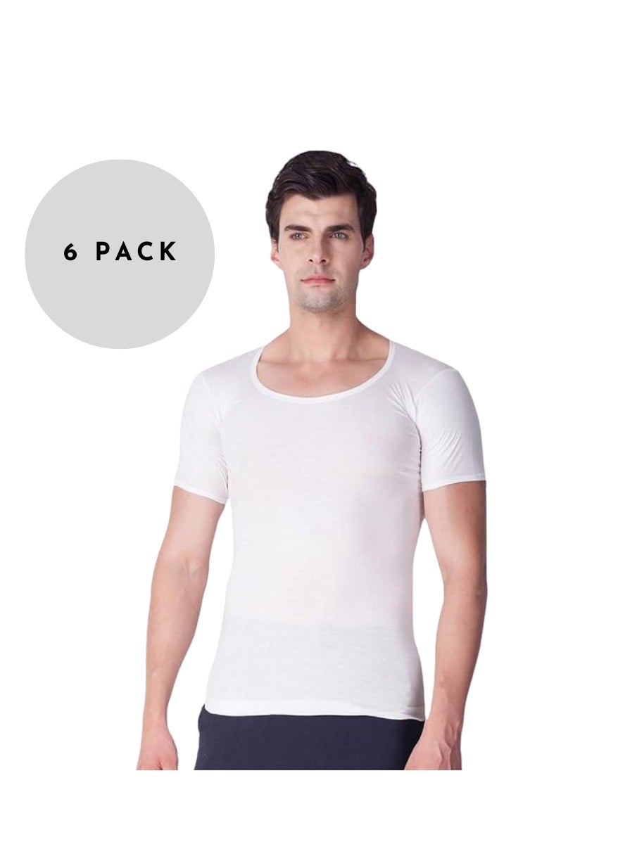 Lux VENUS Super Combed Cotton Rib Round Neck Half Sleeve Vest for Men White (Pack of 6)