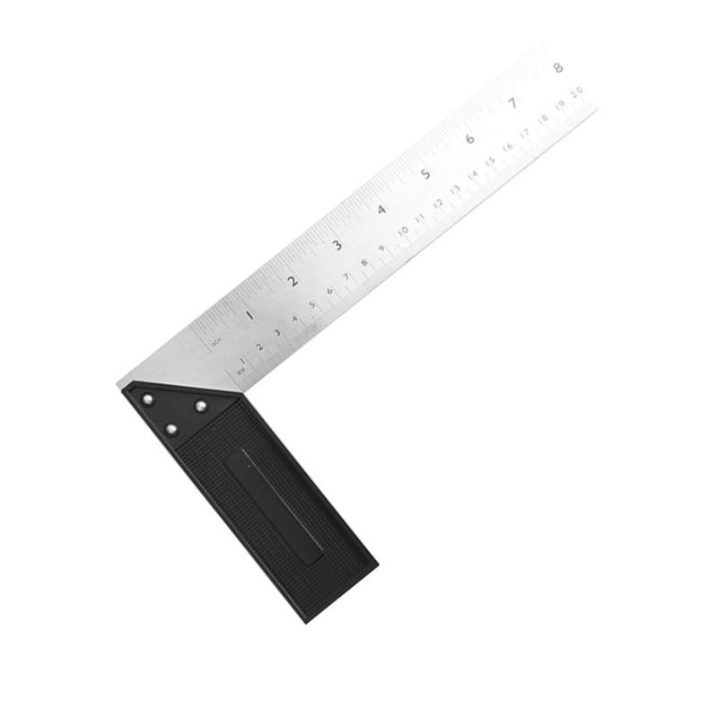 8-Inch 90-degree woodworking square ruler, plastic handle steel square ruler, high-precision construction site woodworking square ruler, construction drawing measurement tool - Image 1