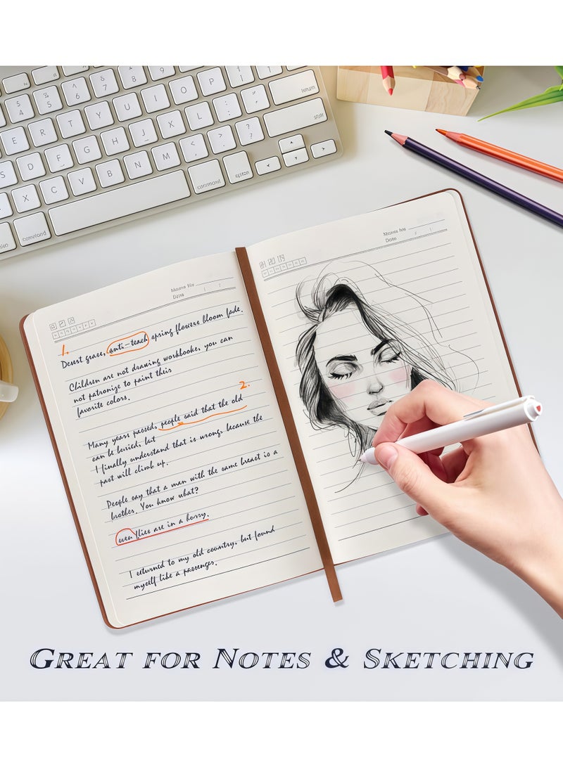 Biuwory دفتر ملاحظات بحجم A5 مبطن بالجلد مع ورق مسطر باللون البرتقالي، مناسب للاجتماعات والدراسة. - Image 4