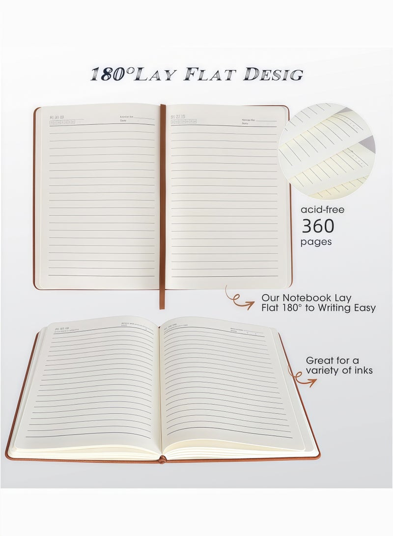 Biuwory دفتر ملاحظات بحجم A5 مبطن بالجلد مع ورق مسطر باللون البرتقالي، مناسب للاجتماعات والدراسة. - Image 2