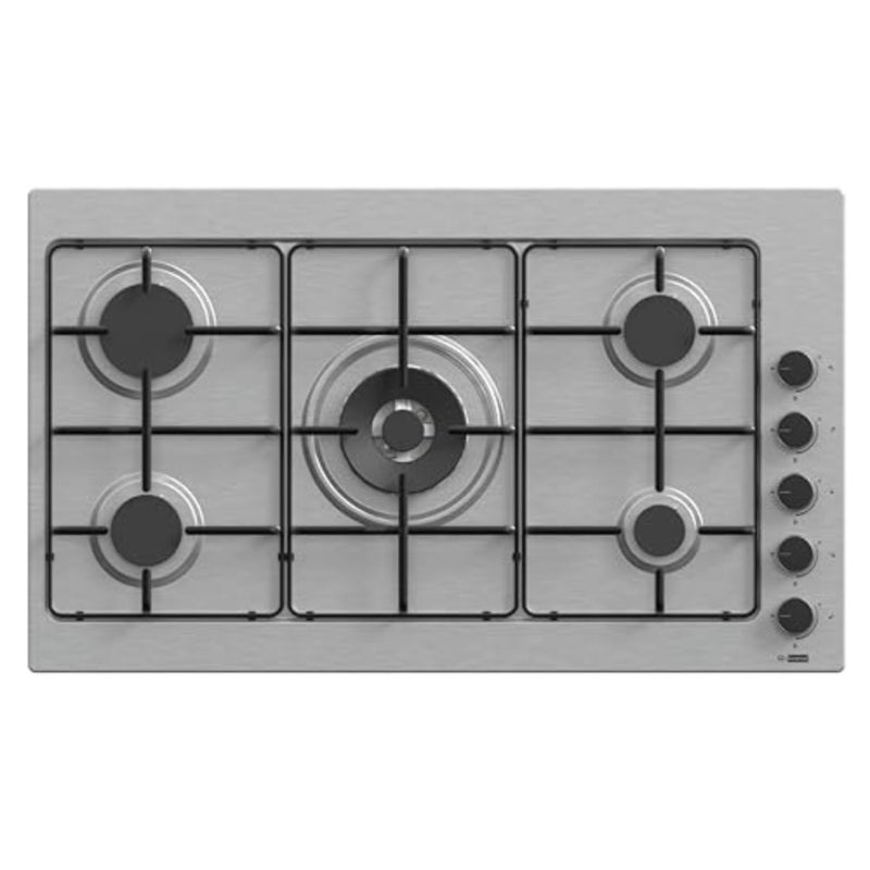 Built-in cooker for kitchen use, stainless steel, black, 5 burners with side keys, 87x52 cm wide stand, heavy-duty construction, easy-to-clean surface, auto ignition, total safety - Image 1