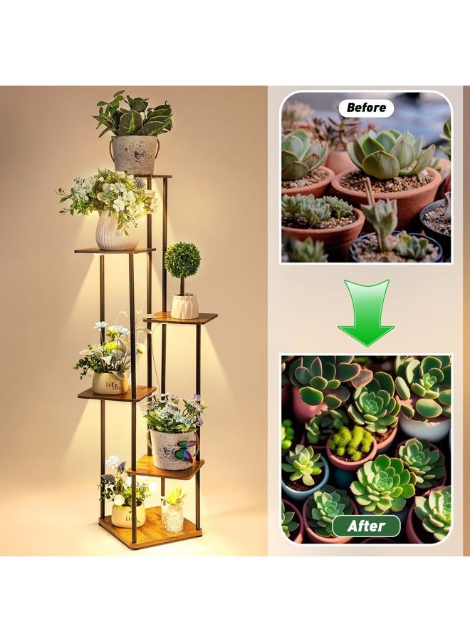 Dreyoo 6 Tier Metal Plant Shelf with Grow Light, Sturdy Tall Plant Ladder for Display, Black - Image 4