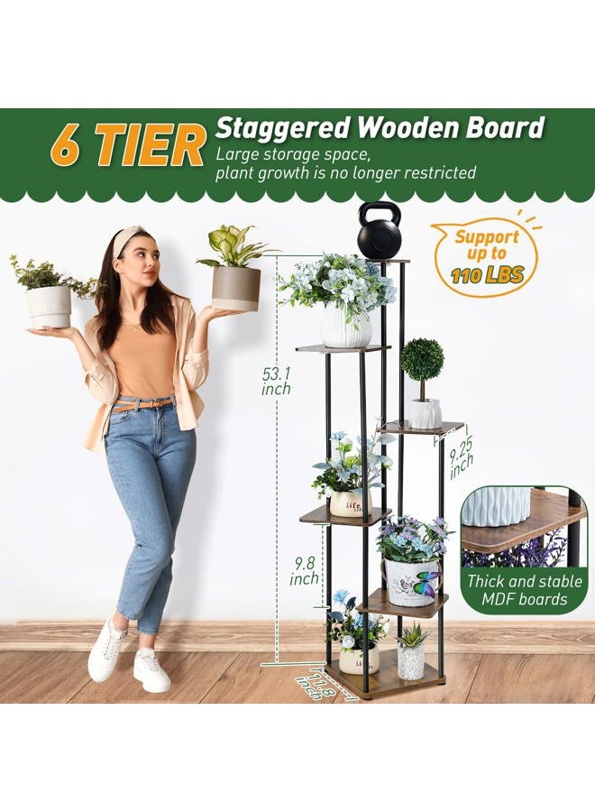 Dreyoo 6 Tier Metal Plant Shelf with Grow Light, Sturdy Tall Plant Ladder for Display, Black - Image 2