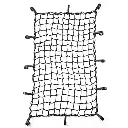 CZC AUTO 22"x38" Black Latex Bungee Cargo Net Strech to 44"x76", Luggage Netting with 2"X2" Small Mesh and 12 Adjustable Plastic Hooks, for Rooftop Cargo Carrier Roof Rail Rack Hitch Basket SUV - Image 1
