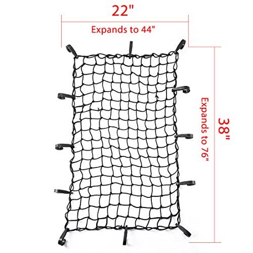 CZC AUTO 22"x38" Black Latex Bungee Cargo Net Strech to 44"x76", Luggage Netting with 2"X2" Small Mesh and 12 Adjustable Plastic Hooks, for Rooftop Cargo Carrier Roof Rail Rack Hitch Basket SUV - Image 2