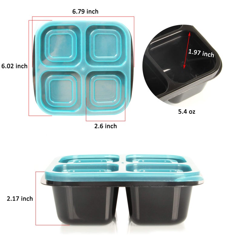 Youngever 8 Pack 4-Compartment Reusable Snack Box Food Containers, Bento Lunch Box, Meal Prep Containers, Divided Food Storage Containers (Rainbow Color) - Image 4
