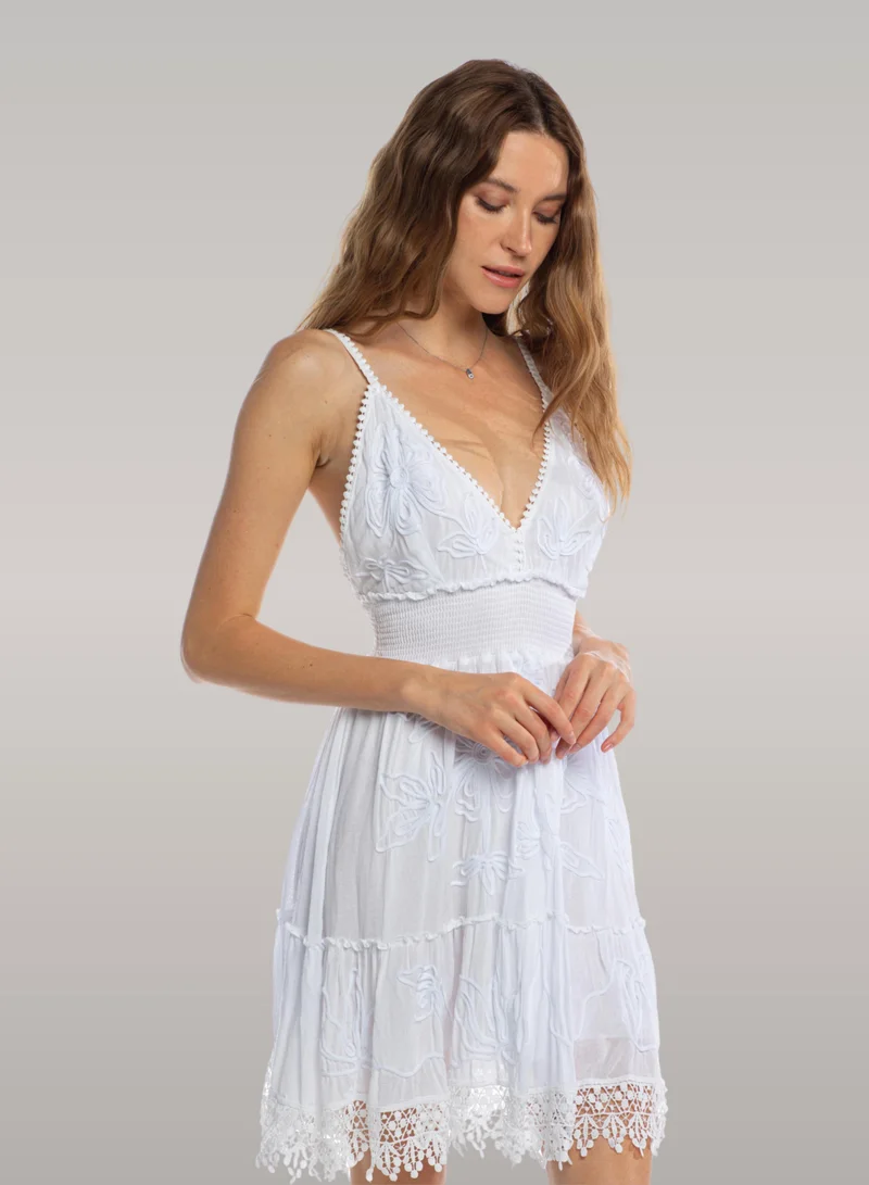 Just Nature  Floral V-Neck Mini Summer Dress with Lace Trim for Women | Best Price UAE