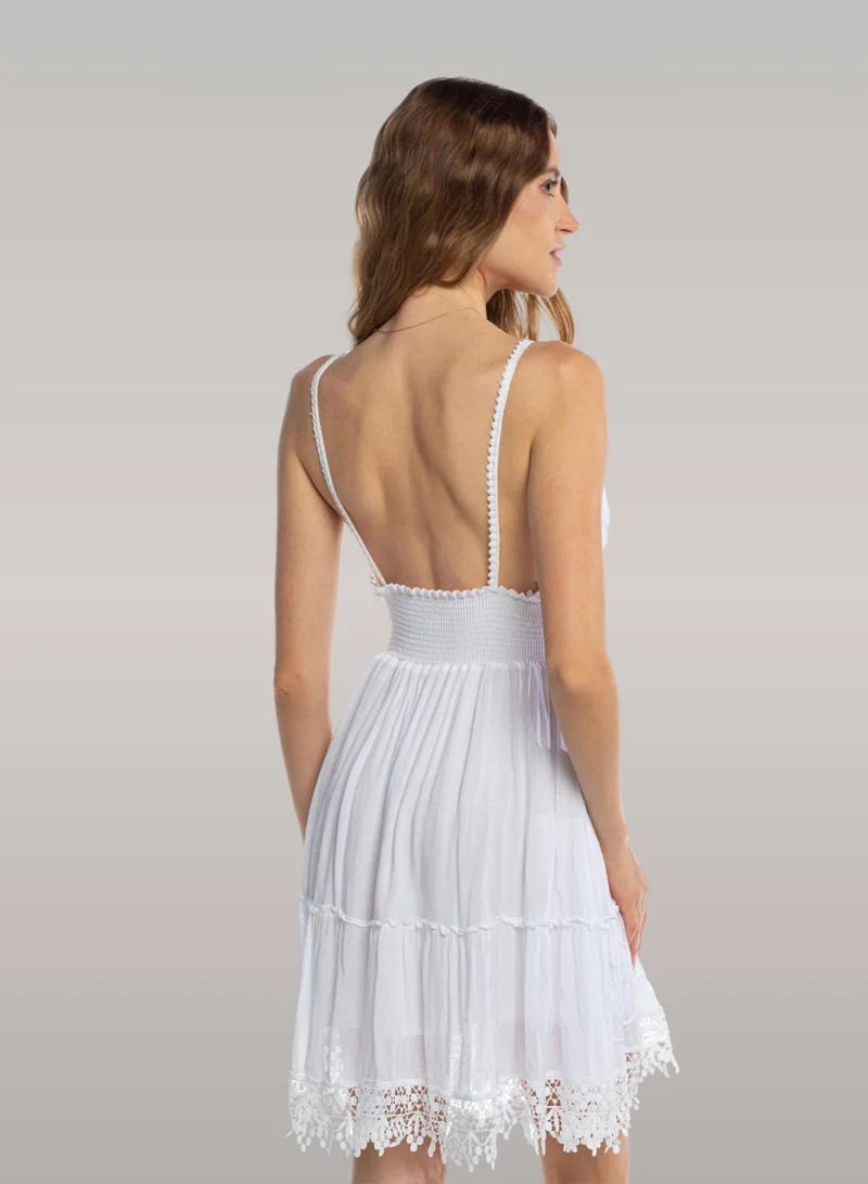 Just Nature  Floral V-Neck Mini Summer Dress with Lace Trim for Women | Best Price UAE
